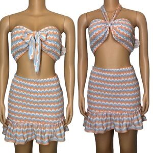 Jolie & Joy Summer Smocked Skirt Set printed peach blue white multicolor size XL